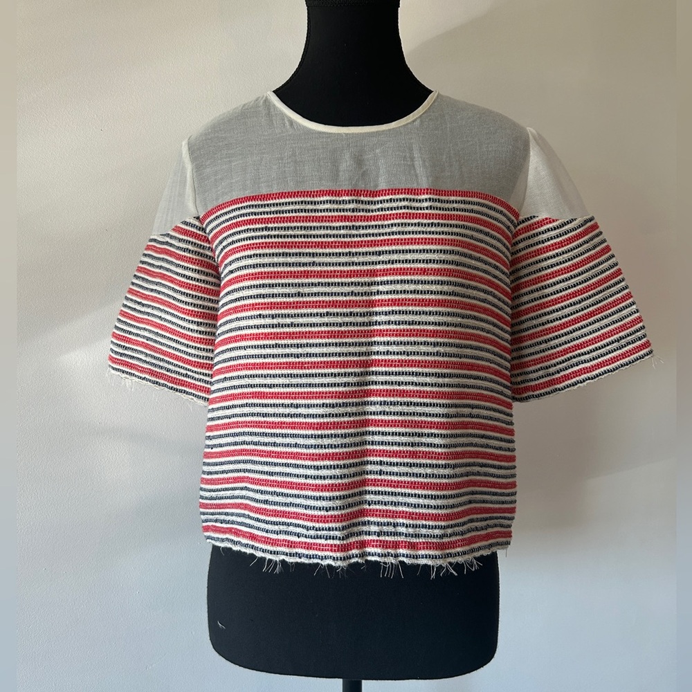 Sandro Paris Blue, Red and white Striped cropped top